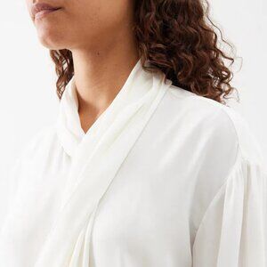 THE ROW DARNELLE DRAPED SILK TOP BLOUSE SHIRT